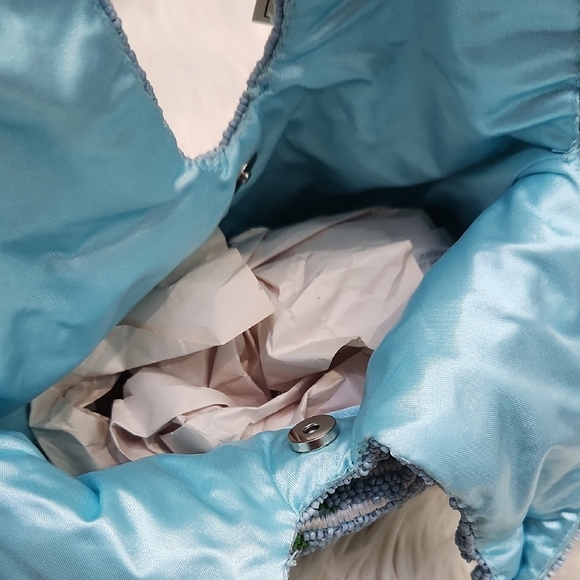 🔹️Made In india 🔹️Blue  Vacation Palm Trees Summer Beach Beaded Tote Bag - Picture 9 of 11